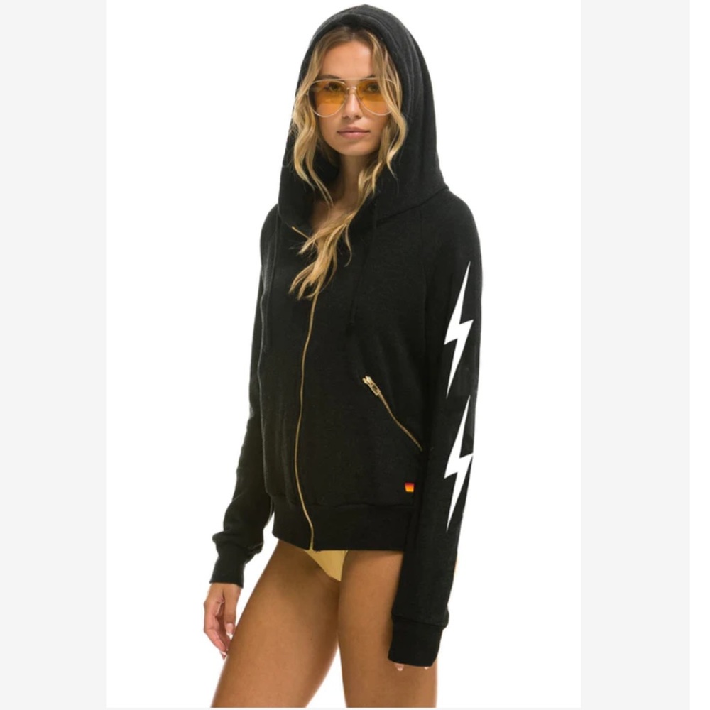 Aviator Nation Bolt 4 Zip Hoodie relaxed with pockets- black size S